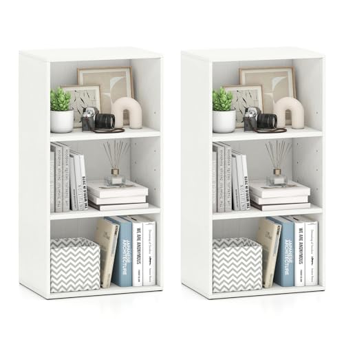 Giantex 2 Pieces 3 Shelf Bookcase, Book Shelves Open Cube Storage Cabinet Multi-Functional Home Office Bedroom Furniture Display Bookcases, White - color: White
