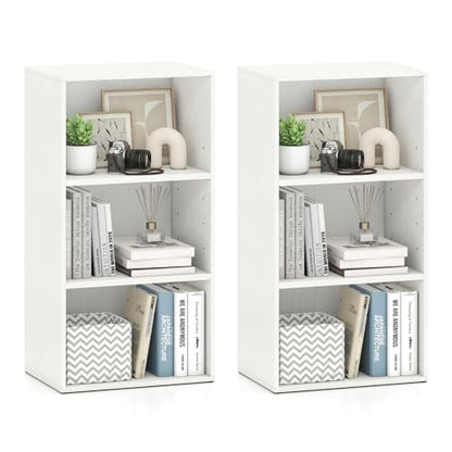 Giantex 2 Pieces 3 Shelf Bookcase, Book Shelves Open Cube Storage Cabinet Multi-Functional Home Office Bedroom Furniture Display Bookcases, White - color: White