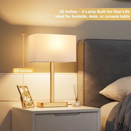 Hong-in Touch Lamps for Bedroom - 3-Way Dimmable Bedside Lamps Set of 2 with USB C+A, White Modern Table Lamp for Night Stands, Desk Lamp for Living Room Nightstand End Tables Bed Side