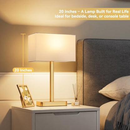 Hong-in Touch Lamps for Bedroom - 3-Way Dimmable Bedside Lamps Set of 2 with USB C+A, White Modern Table Lamp for Night Stands, Desk Lamp for Living Room Nightstand End Tables Bed Side