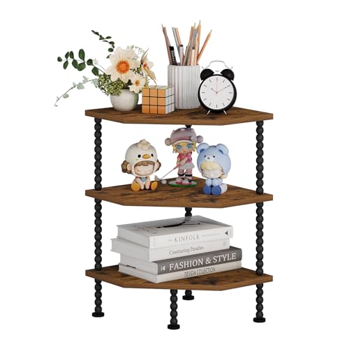 YINMIT Corner Shelf Stand, Standing Corner Display Shelf, Corner Organizer Shelf for Living Room, Bedroom, Bathroom, Kitchen, Small Spaces (Rustic Brown, 3 Tier) - size: 3-Tier