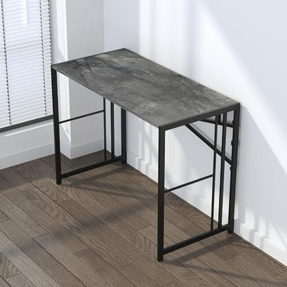 Lutown-Teen Narrow Folding Computer Desk 35 inch, Writing Gaming Computer Desk for Small Spaces, No Assembly Required Small Office Table, Grey - color: Grey, size: 35 Inch