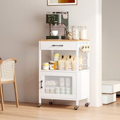 Homeiju Kitchen Island Cart, Kitchen Storage Cart with Drawer, Microwaves Stand, Coffee Cart, Rolling Kitchen Cabinet Cart with Hooks for Kitchen, Dining Room, White - color: White