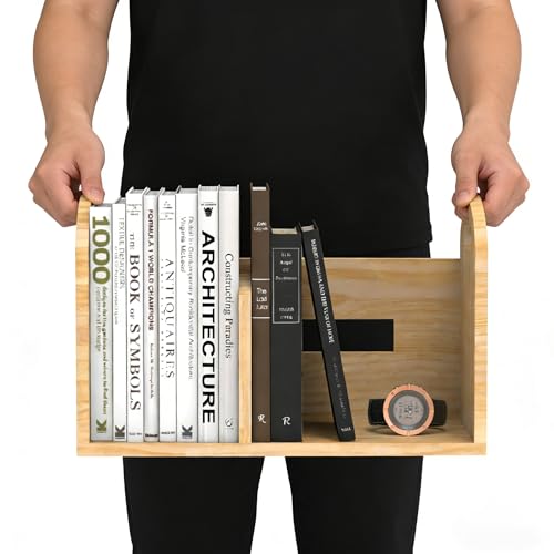 100% Solid Wood Adjustable Desktop Bookshelf, Retro Tabletop Book Shelf File Holder, Vertical Bookshelf Divider Desk Shelf for Home School Office Organization, Perfect for Books, Cookbooks, Magazine - color: Natural Beige