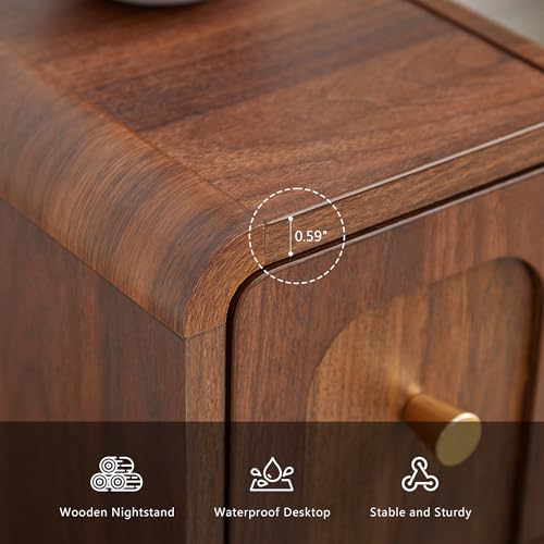 Narrow Nightstand with 2 Drawers, Small Bedside Tables, Mid-Century Modern Slim Night Stand with Storage, Wooden End Table for Small Spaces, Bedroom, Living Room (Walnut-1PCS) - color: 2drawers-walnut-1pcs