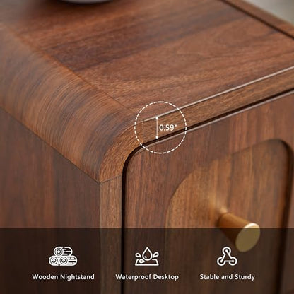 Narrow Nightstand with 2 Drawers, Small Bedside Tables, Mid-Century Modern Slim Night Stand with Storage, Wooden End Table for Small Spaces, Bedroom, Living Room (Walnut-1PCS) - color: 2drawers-walnut-1pcs