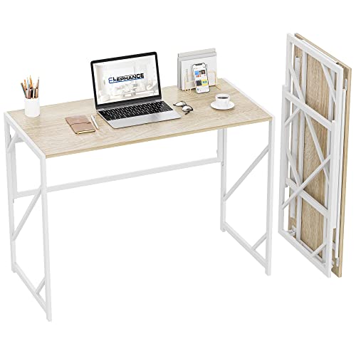 Elephance Folding Desk Writing Computer Desk for Home Office, No-Assembly Study Office Desk Foldable Table for Small Spaces - color: Beige, size: 31.5 Inch