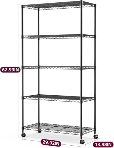Simple Deluxe 5-Tier Heavy Duty Storage Shelving Unit, 1250 Lbs Loading Capacity, 29.92" W x 13.98" D x 61.02" H, Black - color: Black, size: 5-Tier, 29.92" W x 13.98" D x 61.02" H