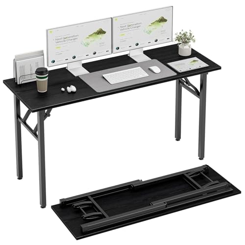 TEMI Long Computer Desk Folding Table - 55.1" Foldable Office Desk, No Assembly, Perfect Writing Table for Bedroom or Apartment, Portable Large Desk or Study Table with Compact Design, Dark Oak - color: Dark Oak, size: 55.1 Inch, style: NO Power Outlets