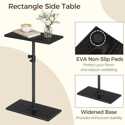 MAHANCRIS Narrow Side Table, Height Adjustable Sofa Table, Tall Couch Table | Small End Table for Small Spaces, Sturdy Wooded Nightstand, Easy Assembly, Multi-Functional, Living Room, Bedroom, Black - color: Black