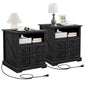 MUUEGM Black End Table Living Room Set of 2 Large Farmhouse Nightstand Sofa Side Table with Charging Station Rustic Wood Square Bedside with Barn Door Rustic Wood with Storage for Living Room,Bedroom - color: Matte Set 2