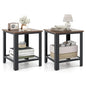 Giantex 2-Tier End Table Set of 2, 16 Inch Small Side Table w/Mesh Storage Shelf, Industrial Telephone Table with Heavy-Duty Metal Frame, Square Sofa Table for Small Space Living Room, Rustic Brown