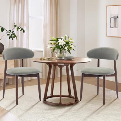 COLAMY Wooden Dining Room Chairs Set of 2, Modern Upholstered Fabric Dining Chairs, Farmhouse Kitchen Side Chair with Foot Pegs, Green - color: Green, size: Set of 2