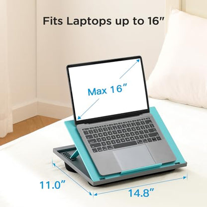 HUANUO Adjustable Lap Desk - with 8 Adjustable Angles & Dual Cushions Laptop Stand for Car Laptop Desk, Work Table, Lap Writing Board & Drawing Desk on Sofa or Bed, HNLD2TB - color: Turquoise