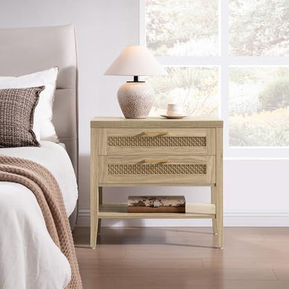 SICOTAS Night Stand Set 2 - Large Nightstands Sets of 2 with Drawers and Shelf, Rustic Bedside Table for Bedroom, Mid Century Modern Nightstand, 25.7" Tall Side End Table (Light Walnut, 2 Pieces) - color: Light Walnut, size: 2 Pieces