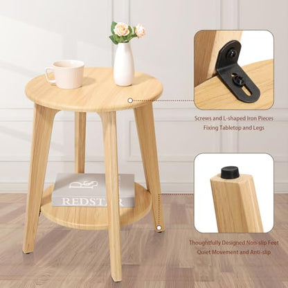 End Table Small Round Side Table with 2 Storage Shelves Walnut End Tables Accent Sofa Bedside Table Modern Night Stand for Living Room Bedroom Small Spaces - color: Beige