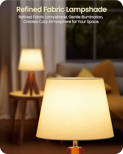 Tripod Table Lamp, Small Bedside Lamp with White Fabric Shade & Dark Wood Base, Modern Nightstand Lamp, Little Cute Desk Lamp for Bedroom, Kids Room, Living Room, Office, Study, LW51TL05 - color: White+Pearwood