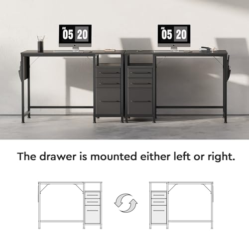 Ｍａｉｈａｉｌ Maihail Small Desk with Drawers, 40 inch Computer Desk with Shelves, Writing Desk with Storage, Small Office Desk with Metal Frame, Black - color: Black, size: 40 inch