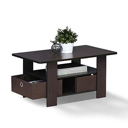 Small Modern Coffee Table with Storage, Bin Drawer Side Table, Coffee Table for Bedroom, Home Office, Living Room, Dark Walnut - color: Dark Walnut