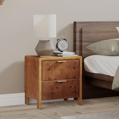 COZAYH Farmhouse Nightstand with 2 Drawer, Distressed Wood Rustic Accent Bedside Table, Burl Finish Side Table for Bedroom, Entryway, Fully Assembled, Brown - color: Dark Brown, size: 2 Drawer-No USB