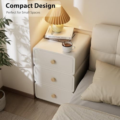 AQIMUELE White Night Stand, Narrow Nightstand with Drawers, Modern Nightstand for Bedroom, Dorm and Living Room.