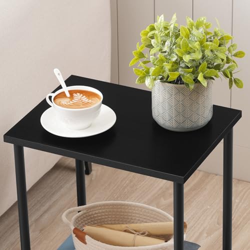 HOOBRO End Table Set of 2, Small Side Table, Nightstand with 2-Layer Storage Shelves, Sofa Table for Small Spaces, Living Room, Bedroom, Stable Frame, Easy Assembly, Black BB09BZP201 - color: Black