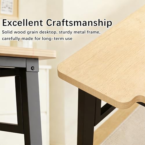 Computer Desk 39.4 Inch Small Office Desk with Wood Top and Metal Frame, Study Writing Desk for Home, Bedroom, Gaming, U-Shaped Leg Design, Modern Simple - color: Frame：black/Board：teak