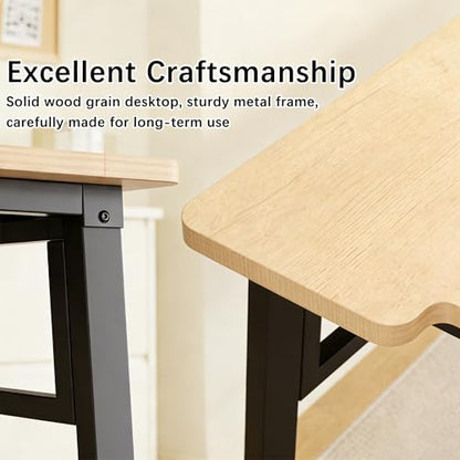 Computer Desk 39.4 Inch Small Office Desk with Wood Top and Metal Frame, Study Writing Desk for Home, Bedroom, Gaming, U-Shaped Leg Design, Modern Simple - color: Frame：black/Board：teak