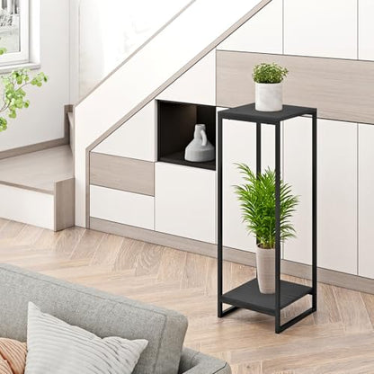 34" Tall 2-Tier Corner Plant Stand Indoor, Black | Functions as Flower Pots, Shelf, Decor Rack, Holder; Metal Frame with MDF Boards; for Living Room, Balcony; Modern Design