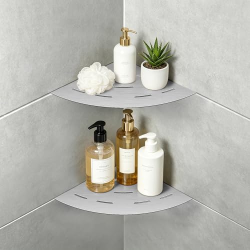 soaez Brushed Nickel Corner Shower Shelf, SUS304 Stainless Steel Recessed Bathroom Shower Shelves, No Drilling Grout Mount Shelf for Shower, Bathroom Accessories (8", 2Pack) - color: Brushed Nickel, size: No Drilling