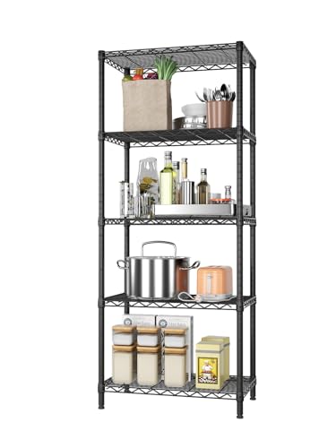 SINGAYE 5 Metal Shelves Wire Shelving Storage Shelf Adjustable Unit Pantry | 5 Tier Kitchen Laundry Room Organization Home Pantry Closet Bathroom Organizers Garage Rack 14" D x 24" W x 59.5" H Black - color: Black, size: 5 Tier 14"Dx24"Wx59.5"H