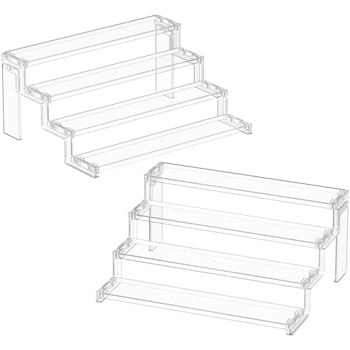 Lifewit 14″ Spice Rack, Perfume Cologne Stand,Tool-Free Assembly, 2 Pcs | 4-Tier Clear Display Riser Shelf, Cupcake Stand, Seasoning Figurine Makeup Holder, Room Decor, Kitchen Cabinet Storage - color: Clear, size: 14″4-Tier,2 pc