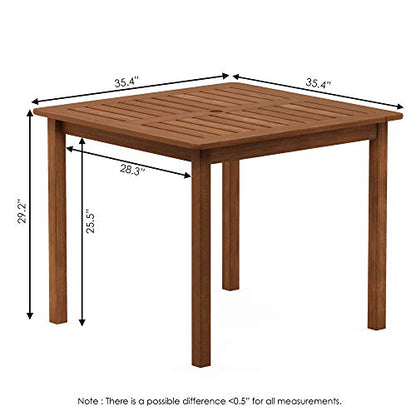 Furinno FG18006 Tioman Hardwood Patio Furniture Square Table with Umbrella Hole, Natural, 35.4"D x 35.4"W x 29.2"H - color: Natural, size: 35.4"D x 35.4"W x 29.2"H