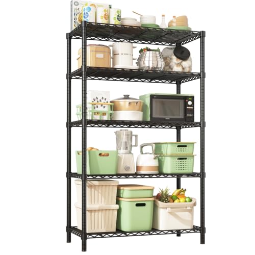 Storage Shelves, 40" L x 16" W x 72" H Heavy Duty Garage Wire Shelving Unit Loads 2000LBS, 5-Tier Adjustable Metal Industrial Utility Shelf Rack for Kitchen, Laundry Room, Basement - color: Black, size: 40" L x 16" W x 72" H