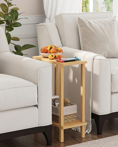 TUTOTAK Small Side Table, Narrow End Table, Skinny Sofa Table, Slim Nightstand, Couch Table, Living Room, Bed Room, Natural TB01BN062 - color: Natural, size: 2-Tier（7.9"D x 15.8"W x 22.5"H）