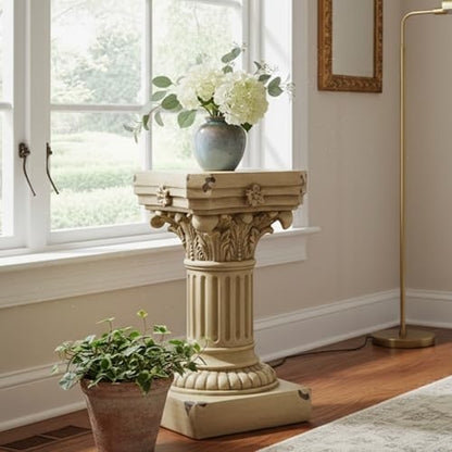 Christopher Knight Home 16.73" H Corinthian Pedestal Plant Stand, Decorative MGO Composite Side Table for Indoor Outdoor Entryway Garden Living Room Patio, Antique Yellow