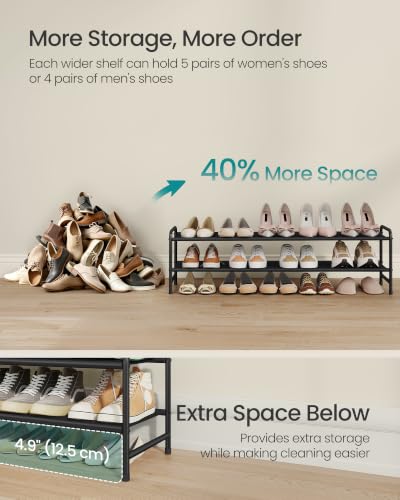 SONGMICS Long Shoe Rack Organizer for Closet, Free Standing Shoe Storage Shelf, Holds 12-15 Pairs, for Entryway, Bedroom, Easy to Assemble, 11.4 x 42.5 x 13.7 Inches, 2 Tiers, Ink Black ULMR092BP01 - size: 2 Tiers