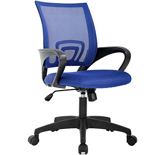 BestOffice Ergonomic Office Chair | Mid-Back Swivel Desk Chair | Blue | with Lumbar Support, Adjustable Height & Breathable Backrest | Sponge Seat & Rolling Wheels | for Home, Office | Pack of 1 - color: Blue, style: pack of 1