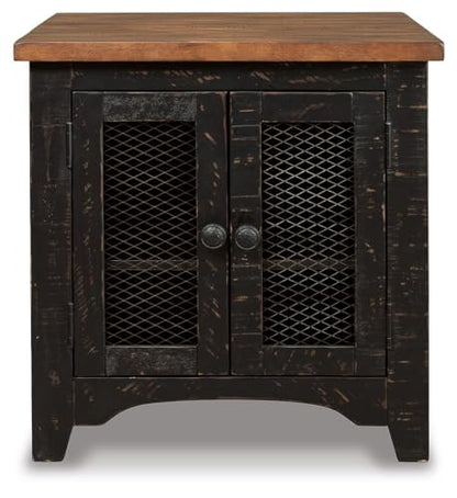 Signature Design by Ashley Distressed Two-Tone Wood Accent Side Table, Valebeck End Table with Cabinet, Casual Farmhouse Nightstand with Metal Wire Mesh Doors, Brown and Black - color: Black/Brown