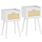 LAATOOREE Nightstand Set of 2, Small White Bedside Table, End Table with Rattan Door, Boho Side Table with Solid Wood Legs for Bedroom Living Room Small Space - color: White, style: Boho Style