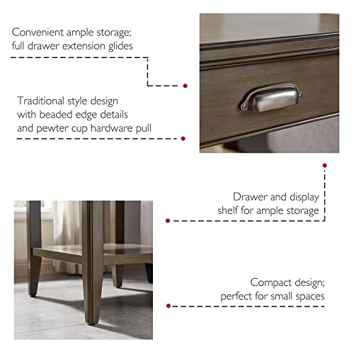 Leick Home Laurent End Table, Solid Wood, with Shelf and Drawer, Smoke Gray, 10507-GR - color: Gray / Pewter