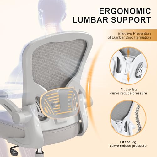 Office Chair, Ergonomic Desk Chairs 330LBS Capacity High Back Mesh Computer Chair with Flip-up Armrests, Comfy Work Chair with Adjustable Lumbar Support - color: Gray-gray