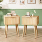 VINGLI Night Stand Set 2, Fluted Nightstands with Drawer, Mid Century Modern Nightstands Set of 2, Bedside Table, End Table, Wood Nightstand for Bedroom, Natural Oak, 15.75" W*11.81" D*21.85" H - color: Oak, size: 15.7"W-1 Drawer