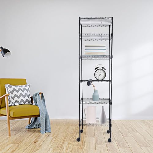 Simple Deluxe 6-Tier Storage Shelves, 17.32" W x 11.42" D x 64.96" H Adjustable Shelving Unit with Wheels and Hanging Hooks, Black - color: Black, size: 6-Tier, 17"W x 11"D x 64"H