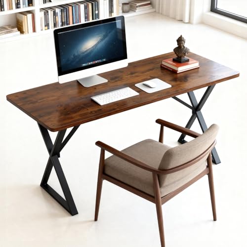 SMILHELTD Heavy Duty Office Desk 47.2" – 800 lbs Capacity, 45 lbs Net Weight Sturdy Computer Workstation, 1" Thicker Desktop, Strong Metal Frame, No Wobble for Home Office Gaming Vintage Brown