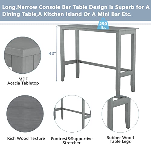 Farmhouse Rustic 3-Piece Counter Height Wood Kitchen Dining Sets, Home Bar Pub Kitchen Set, 48'' Long Bar Table with 2 Upholstery Chairs for Small Places - color: Gray-3-piece