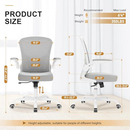 Office Chair, Ergonomic Desk Chairs 330LBS Capacity High Back Mesh Computer Chair with Flip-up Armrests, Comfy Work Chair with Adjustable Lumbar Support - color: Beige-grey