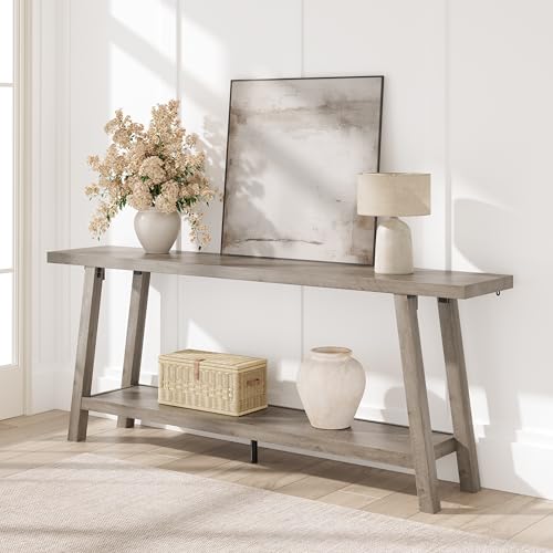 GarveeHome 70.87" Extra Long Console Table, Narrow Sofa Table Behind Couch, Grey Entryway Table for Hallway Living Room Foyer, Farmhouse Accent Skinny Table, Grey, 70.87" L x 14.02" W - color: Rustic Grey, size: 70.87"L x 14.02"W x 31.5"H