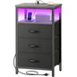 Huuger Night Stand with Charger Station and LED Lights, 3 Drawer Nightstand, Bed Side Table with Open Shelf, End Table, Tall Fabric Dresser for Bedroom, Grey - color: Grey, size: 11.8"D x 15.7"W x 27.6"H（3 Drawers）