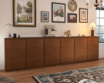 Mid Century Modern Narrow Sideboard Buffet Cabinet,Walnut Entryway Storage Cabinet,Modular Storage Cabinets,Slim Wooden Credenza for Small Spaces (3 Pieces,117" L*9.25" D) - color: Brown Walnut-3 Pieces